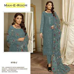 Hermoso traje de diseño de hoja perenne pesado Faux Georgette Salwar Suit & Dupatta con bordado 3mm secuencia Khatli trabajo para la venta - Product Image 5