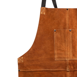 Delantal de cuero de vaca natural cosido doble mono de traje de soldadura de 3 bolsillos con correa de lazo 24x36 pulgadas para uso en exteriores - Product Image 4