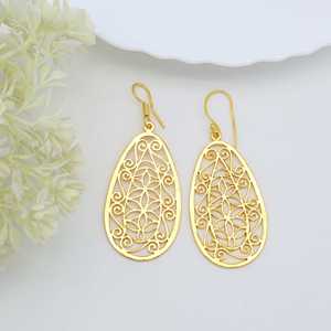 ต่างหูทองเหลืองลายฉลุสำหรับผู้หญิง ชุบทอง 18k สไตล์โบโฮ ขายส่ง - Product Image 4