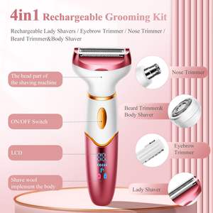 Afeitadora Eléctrica 4 en 1 Impermeable IPX7 para Mujer, Maquinilla de Afeitar Recargable Portátil para Uso en Seco/Húmedo con Recortadora de Bikini para Uso en Autocaravanas - Product Image 6