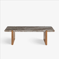 Dessus de dalle de marbre massif de style premium et pieds rectangulaires en bois de manguier audacieux Espace de salon Meubles de maison Table basse