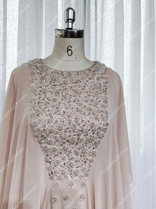 Винтажное элегантное вечернее платье в арабском стиле из Дубая, светло-розовое, с вырезом-лодочкой, свободного кроя, в пол, из шифона, с пайетками и бисером, силуэт «русалка», для выпускного вечера - Product Image 2