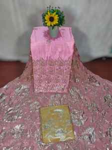 Vestido de Tela Dirac Fransawi con Cuentas y Diseño Floral de Hojas con Brillo Plateado, Chifón Ligero para Bodas y Ocasiones Especiales - Product Image 5