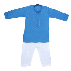 Costume Kurta Shalwar brodé pour garçons - Bleu - Product Image 3
