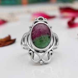 แหวนเพชรทับทิม zoisite สีเงิน925สไตล์วินเทจสุดหรูทำด้วยมือเครื่องประดับชั้นดีสำหรับเป็นของขวัญแต่งงานสำหรับเธอ - Product Image 1