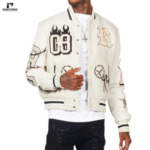 Vestes de baseball varsity pour hommes de haute qualité, style streetwear, hiver 2025, logo personnalisé, broderie, tissu en laine, col montant, patchwork - Product Image 2