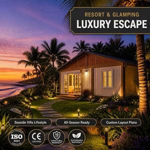 Cabane de glamping éco-luxe en bord de mer, <span class=keywords><strong>maison</strong></span> pliable <span class=keywords><strong>à</strong></span> double aile pour les complexes hôteliers insulaires et le tourisme côtier - Product Image 1
