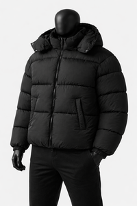 Chaqueta Acolchada Cuadrada de Moda para Hombre, Negra, con Capucha Desmontable, Gruesa y Acolchada, para Invierno, OEM, ODM, Ropa Personalizada al por Mayor - Product Image 6