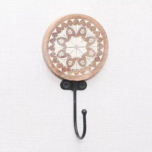 MUGHALCRAFTS Brown Wooden Floral Pattern Wall <b>Hooks</b> Heavy Duty for Kitchen Bathroom Wardrobe Hanging Clothing and Bags - Product Image 3