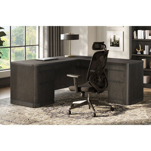 L-Shaped Executive <b>Desk</b> with Built-In <b>Electrical</b> Outlets Engineered Wood DESK2-0042 - Product Image 1