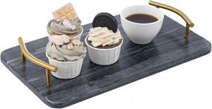 Plateau de service en marbre noir de luxe avec poignées durables pour les apéritifs, les boissons et les fêtes de jardin. - Product Image 6