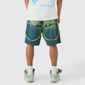Logo personnalisé Broderie Baggy Lourd Jambe Large Denim Shorts Hommes Distressed Ourlet Cinquième Pantalon Streetwear D'été - Product Image 3