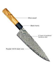 มีดเชฟเหล็กดามัสกัสด้ามไม้มะกอกใบมีดสำหรับใช้ในครัวมืออาชีพ - Product Image 5