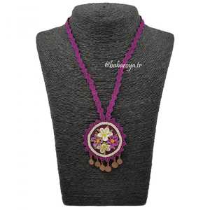 İğne Oyası Madalyon Kolye Mürdüm Collier pendentif mode - Product Image 1