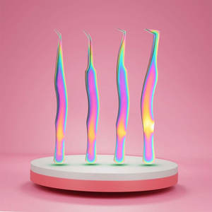 Pince à cils en acier avec prise en diamant, couleurs personnalisées, logo personnalisé, volume à angle de 90 degrés, vente en gros - Product Image 3