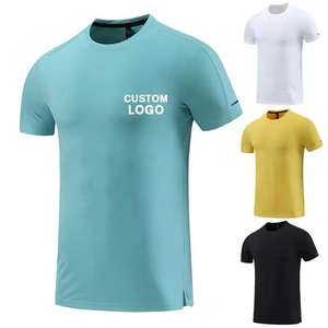 เสื้อยืดกีฬาคอกลมผ้าโพลีเอสเตอร์ยืดได้เสื้อโปโลโลโก้ออกแบบได้ตามต้องการสำหรับใส่ไปยิมวิ่งออกกำลังกาย - Product Image 1