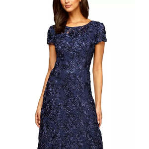 Abito da Sera Alex Evenings per Donna, Blu con Pizzo Decorato, Linea A, Stampa Floreale, Abito da Sposa, Taglia 12 - Materiali Personalizzabili - Product Image 2