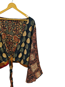 เสื้อโบฮีเมียน, ผูกห่อด้านบนฮิปปี้, wickeltops, เสื้อห่อผ้าไหม, แขนกระดิ่งไม้ไผ่, เสื้อหน้าท้องผูก, - Product Image 3