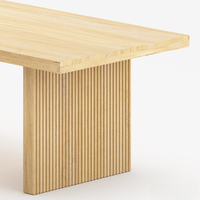 Muebles de Madera de Java, Juego de Comedor Moderno de 9 Piezas de Madera de Teca Sólida, 8 Sillas de Cuero con Respaldo de Mimbre, Base Acanalada, Hecho a Mano