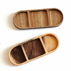 Oval braun schwarz Servier holz Tablett mit Trennwänden hochwertige kleine geteilte Holz schalen hergestellt in Vietnam