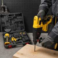 Ensemble d'outils électriques sans fil 4-en-1 : Perceuse-visseuse, Clé à chocs, Meuleuse, Marteau perforateur, avec prise 1/2 pouce et batterie rechargeable