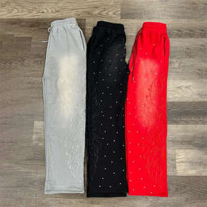 Pantalones Holgados para Hombre con Logotipo Bordado Personalizado, Lavado Ácido, Decolorado al Sol, 100% Algodón, Felpa Francesa, Corte Holgado con Detalles de Pedrería - Product Image 1