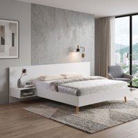 Lit plateforme King Size moderne 2221 avec tête de lit allongée, 2 tables de chevet flottantes, design à panneaux sur les pieds, mobilier de chambre d'appartement