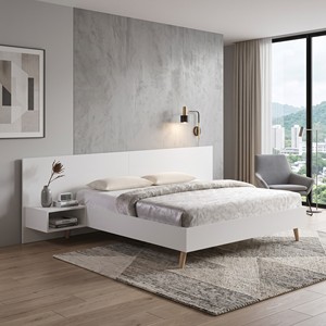 Cadre de lit plateforme moderne 2221 avec tête de lit allongée, 2 tables de chevet flottantes, pieds en bois, organisateur de meubles pour chambre principale - Product Image 1