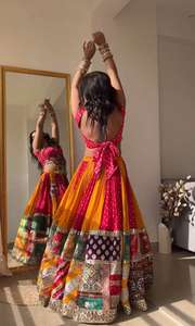 Muselina de algodón de diseño Lehenga Choli Real Mirror Work Fancy Digital Print Wedding Party Wear Set Dupatta para verano invierno - Product Image 4