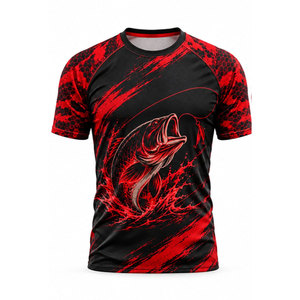 Fishing Shirt Sublimation Print UPF 50 Anti-Uv Lightweight Quick Dry Red <b>Camo</b> Pattern - Product Image 2