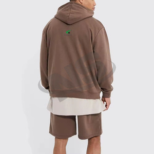 100% Cotton Men Hoodie And Shorts Set Wholesale Loose Fit Solid Color Custom Logo Summer Sports Casual Wear Manufacturer - Product Image 3