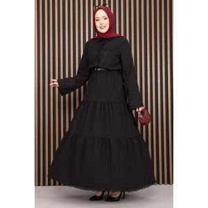 Conjunto de Dos Piezas con Encaje Negro, Camisa Casual de Verano y Falda Larga, Tejido de Cuero y Punto, Corte Ajustado - Product Image 3