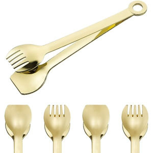 Tough modern Silver Stainless Steel <b>Cooking</b> Kitchen Bread Food Baking <b>Tong</b> With Hanging Hole End Grilling Serving Utensil Set - Product Image 4