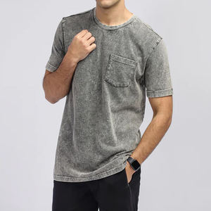 T-shirts à manches courtes surdimensionnés pour hommes, délavés à l'acide, vêtements de rue, collection d'été, t-shirt à épaules tombantes - Product Image 1