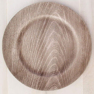 Assiette de service ronde en bois de manguier écologique, finition blanchie, bord festonné sculpté, style classique - Product Image 2