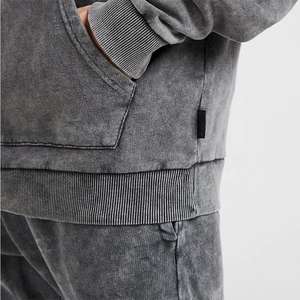 Chándal para correr de algodón 100% Unisex lavado con ácido altamente exigible, pantalones de chándal sólidos con estampado personalizado, conjunto de Sudadera con capucha transpirable para hombres - Product Image 2