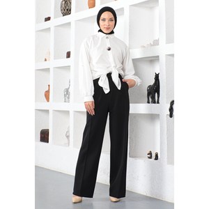 Pantalones Casuales de Tela con Cintura Elástica y Dobladillo Acampanado, Transpirables, Talla XL, Estilo Cargo con Efecto Arrugado - Product Image 1