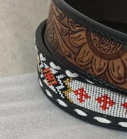 Ceinture en cuir western unisexe, design floral premium, cloutée, boucles en acier inoxydable, durable, options personnalisables - Product Image 3