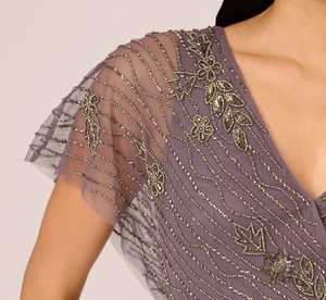 Lentejuelas Seda Gasa Floral Vestido Vintage Mangas cortas Con cuentas Ajustado Recto Longitud corta Fiesta formal Casual Cintura natural - Product Image 4