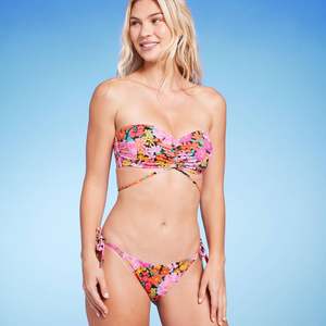 Top Bikini a Fascia con Spalline da Donna Shade Shore, Stampa Floreale Multicolore, Taglia XL, Logo Personalizzato, Set 2 Pezzi per Abbigliamento da Spiaggia e Costumi da Bagno 34DD - Product Image 1