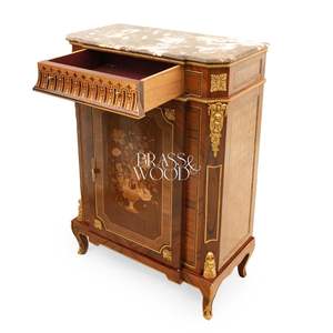 Mueble Zapatero de Lujo Estilo Francés con Tapa de Mármol Premium, Marquetería Floral Intrincada y Detalles en Latón Dorado para Salón de Palacio - Product Image 5