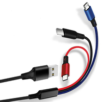 Câble de charge rapide 4-en-1 USB-C 60W en gros d'usine, 1M, blindage tressé en nylon et PVC pour batterie externe, ordinateur, téléphone portable, orange