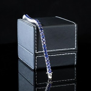 Pulsera de Zafiro Sintético, Plata de Ley 925, Pulsera de Zafiro Estilo Tenis, Joyería Delicada, Regalo para Mujer - Product Image 2