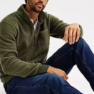 Sweat à capuche pour homme en polaire sherpa, demi-zip, col montant, épais, chaud, écologique, respirant, uni, décontracté, hiver, personnalisable numériquement - Product Image 4