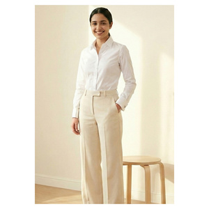 Embroidered Silk Women's Office <b>Shirt</b> with Chiffon Detail Simple Design <b>White</b> Color <b>Double</b> <b>Cuff</b> - Product Image 5