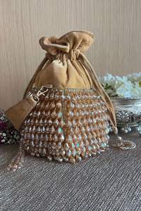 2025 @ Women's Party-wear Wrist POTLI <b>Bags</b> on Velvet Fabric with Beautiful Embellished Crystal Glass Beads, Tassels work - Product Image 2