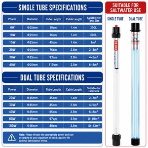 <span class=keywords><strong>Lampe</strong></span> stérilisatrice <span class=keywords><strong>UV</strong></span> haute efficacité <span class=keywords><strong>pour</strong></span> aquarium et <span class=keywords><strong>bassin</strong></span> à poissons, submersible, étanche, clarificateur <span class=keywords><strong>UV</strong></span> à tube simple ou double, 10W-60W - Product Image 5