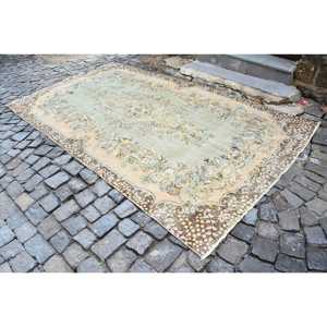 5.4x9.7 ft Turkish Large Rug, <b>Brown</b> Yellow Vintage Southwestern <b>Wool</b> Rug - Product Image 2