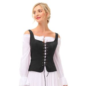 SL000115 Dell'annata Delle Donne Pelle Scamosciata Del Faux Piazza del Collo di U-Back Lace-up Anteriore Della Maglia del Cappotto Del Panciotto - Product Image 2