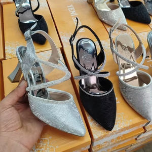 WOMEN'S CLASSIC HEEL CASUAL <b>SHOES</b> WITH GLITTERED STONES 7 CM 36-40 Made in Turkiye - Product Image 1